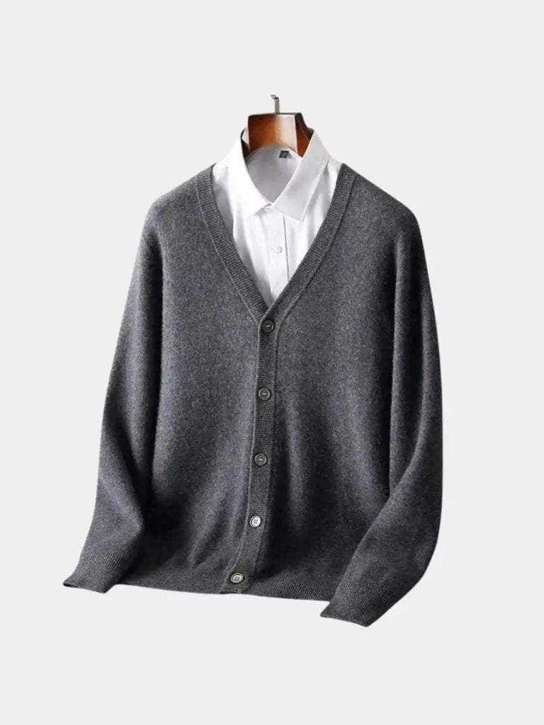 Men’s Cardigan Sweater – Merino Wool Neck Casual Everyday Knitwear SPECTER