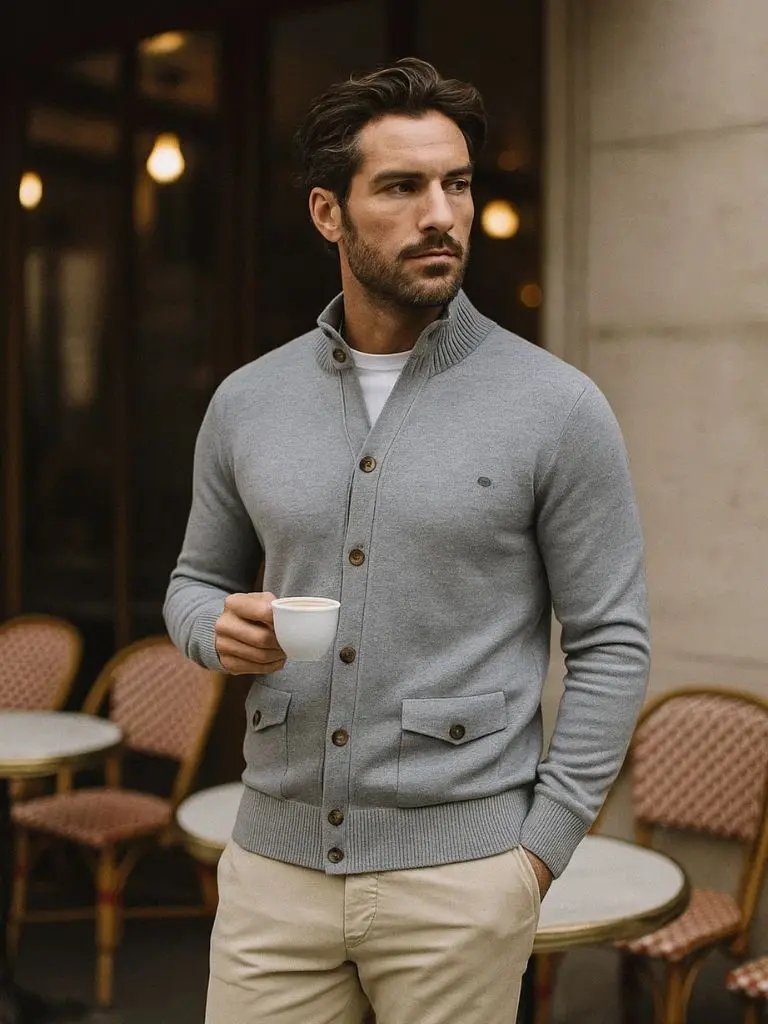 Men’s Cardigan Sweater – Knitted Stand Collar Casual Everyday Knitwear SPECTER