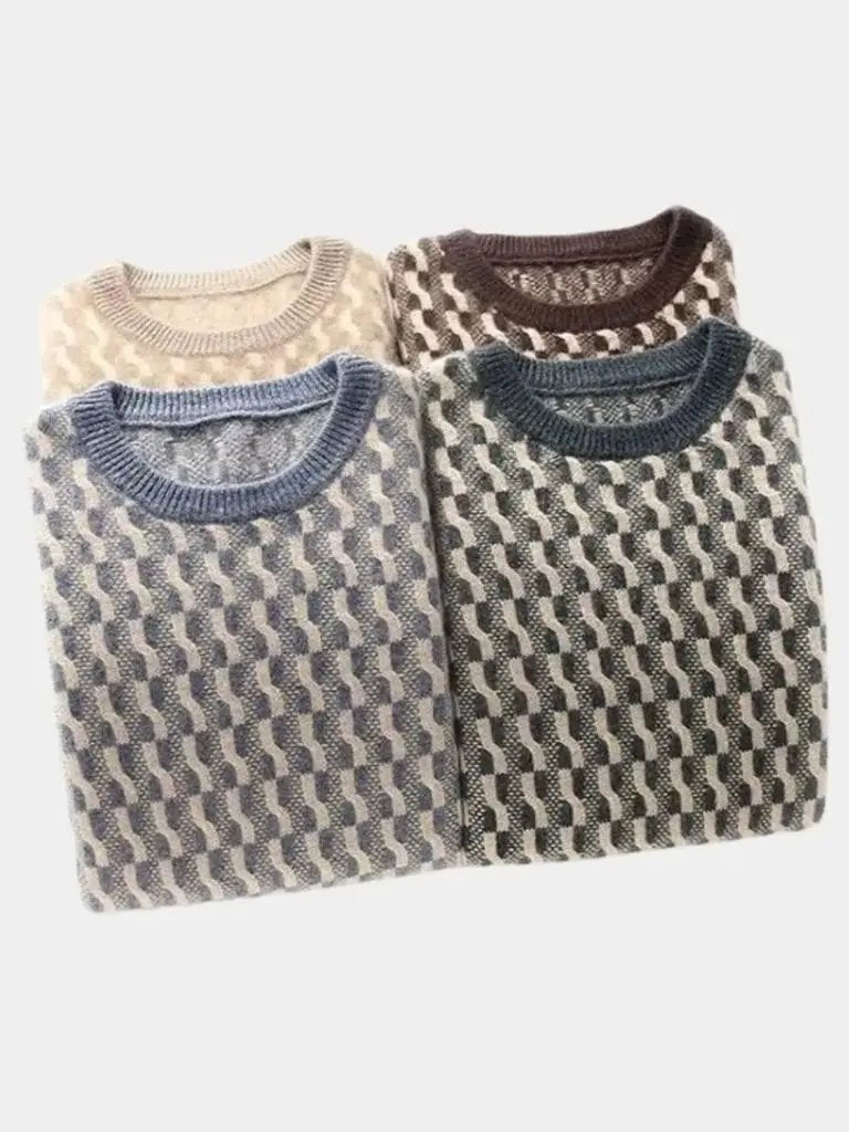 Men’s Knit Sweater – Wool Geometric Crew Casual Everyday Knitwear SPECTER