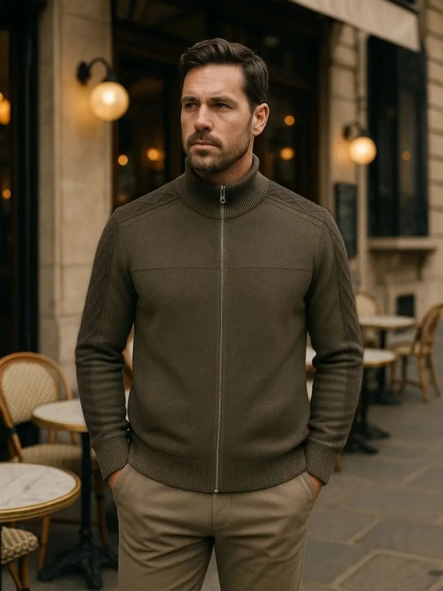 Men’s Cashmere Sweater – Zip Turtleneck Soft Luxury Knit SPECTER