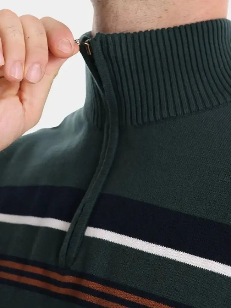 Men’s Knit Sweater – Striped Quarter Zip Casual Everyday Knitwear SPECTER